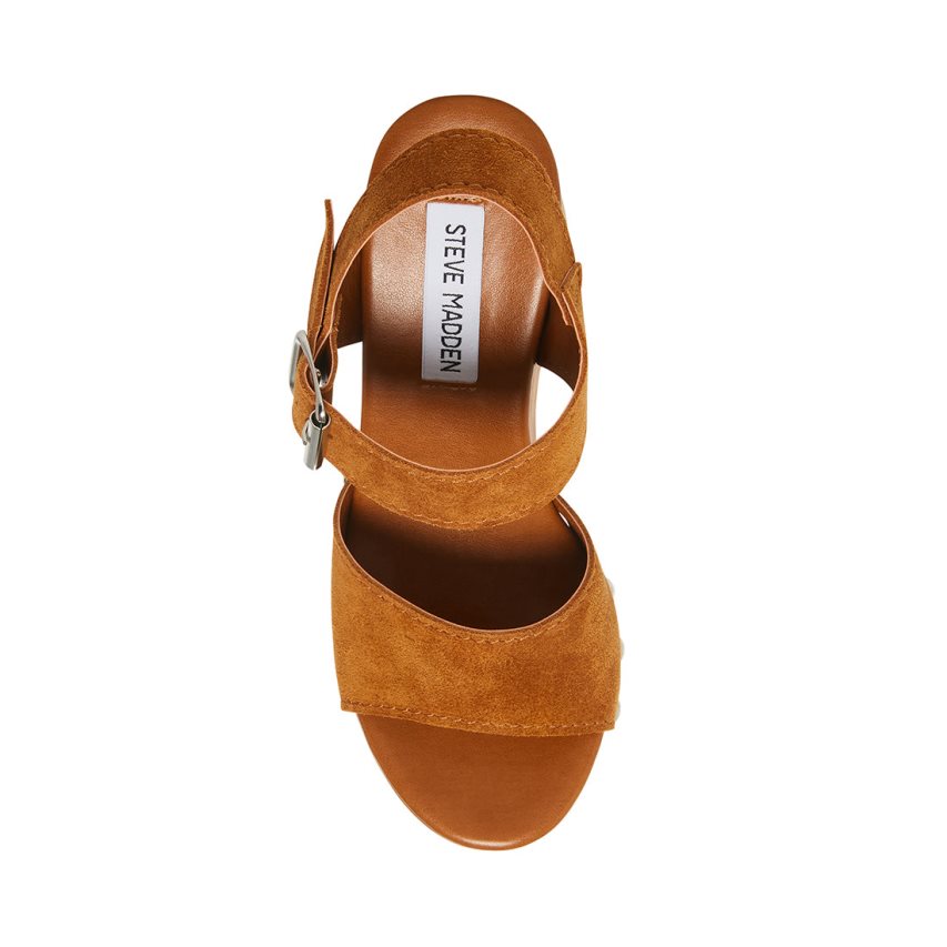 Brown Steve Madden Pammy Chestnut Suede Women's Platform Sandals | PH 1083DGV